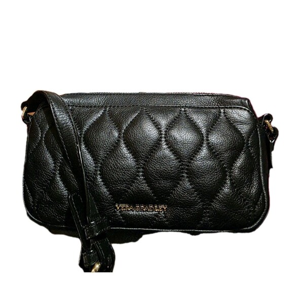 VERA BRADLEY Sycamore Leather Sydney Crossbody Black Quilted - Picture 9 of 15